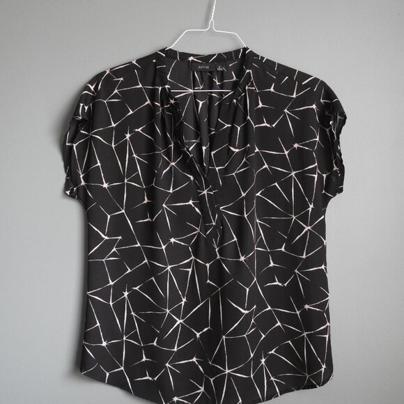 2/$13 Apt. 9 Flowy Business Top, Black & White Geometric - Size Medium - Picture 2 of 5